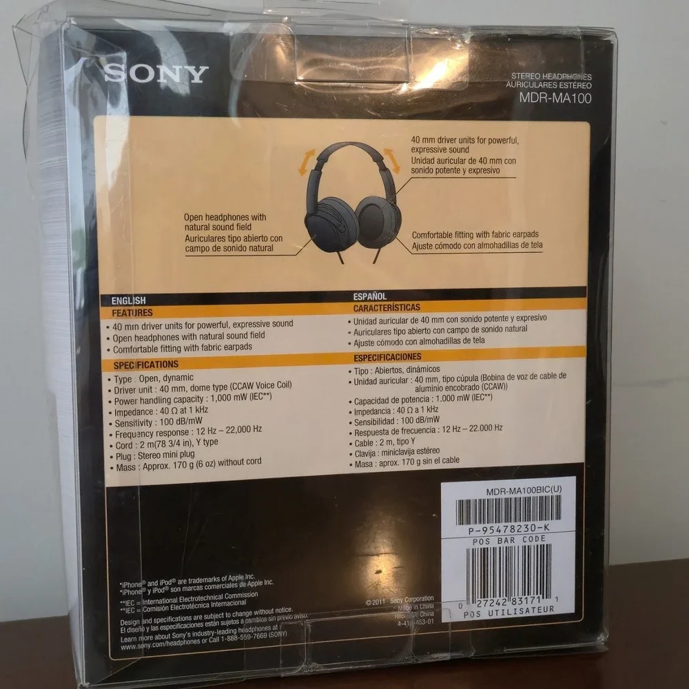 Sony MDR-MA100 Stereo Headphones MDRMA100 Natural Sound 0pen Style